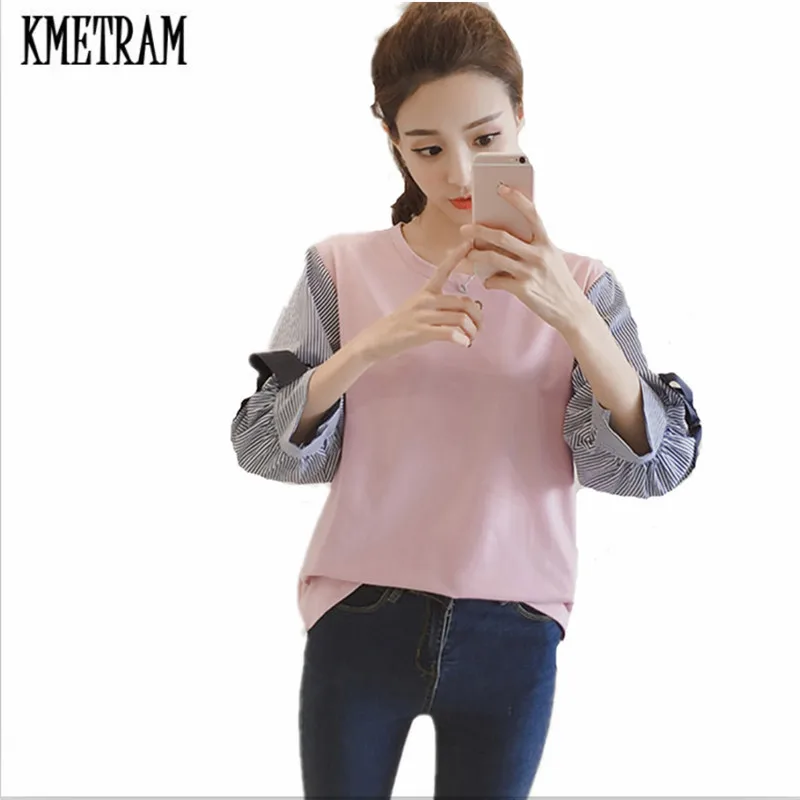 KMETRAM 2020 футболки женские рукава три четверти O-образный вырез топы искусственная
