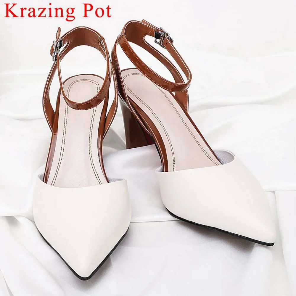 Krazing Pot natural leather high heels mixed color pointed toe buckle strap office lady high fashion dress work women pumps L10
Krazing Pot natural leather high heels mixed color pointed toe buckle strap office lady high fashion dress work women pumps L10