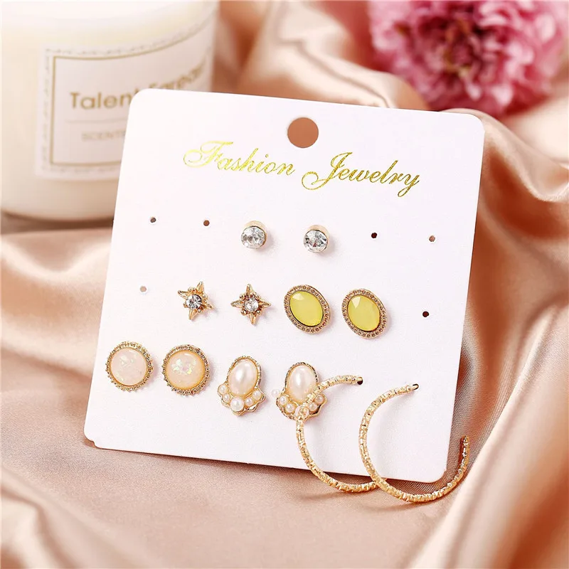 6Pairs/lot Bijoux Yellow Geometric Earring Set Fire Opal Earrings For Women Crystal Flower Earring Pearl Brincos Female Jewelry
6Pairs/lot Bijoux Yellow Geometric Earring Set Fire Opal Earrings For Women Crystal Flower Earring Pearl Brincos Female Jewelry