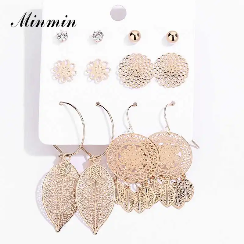 Minmin 6 Pcs/Set Gold Color Geometric Bohemian Stud Earrings Set for Women Flower Leaf Crystal Small Stud Circle Earrings EH1489
Minmin 6 Pcs/Set Gold Color Geometric Bohemian Stud Earrings Set for Women Flower Leaf Crystal Small Stud Circle Earrings EH1489