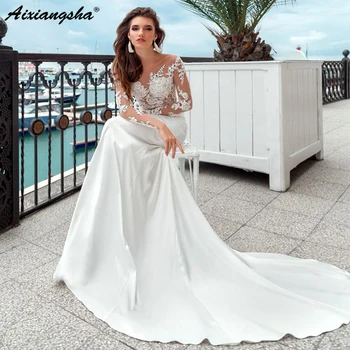 Wedding Dress Long Sleeves Cheap Bridal Gown Satin Lace Appliques Wedding Dresses White/lvory Romantic Buttons
Wedding Dress Long Sleeves Cheap Bridal Gown Satin Lace Appliques Wedding Dresses White/lvory Romantic Buttons