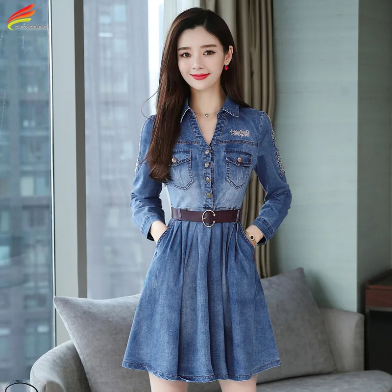 Blue Women Jeans Dress Women 2019 Fashion Casual High Street Long Sleeve Denim A-Line Pleated Dress With Belt Elegant Vestidos
Blue Women Jeans Dress Women 2019 Fashion Casual High Street Long Sleeve Denim A-Line Pleated Dress With Belt Elegant Vestidos