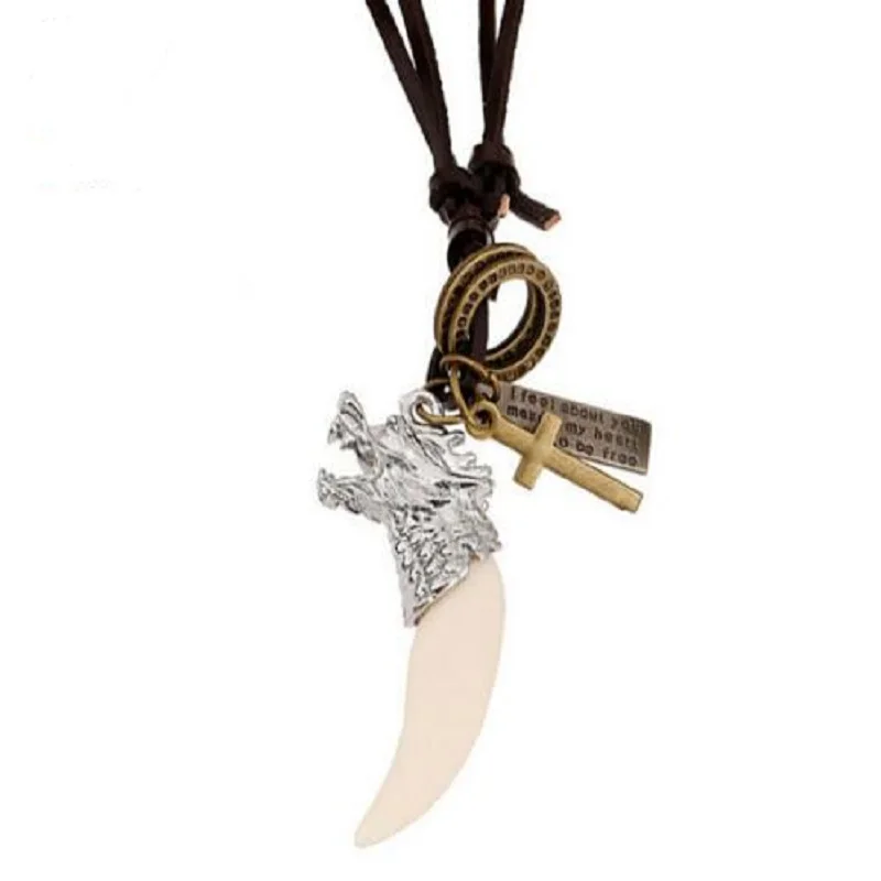 2018 New Fashion Silver Plated Men Pendant Necklace Dragon Head White Wolf Tooth Male Necklace Leather Cord Cross Choker Jewelry
2018 New Fashion Silver Plated Men Pendant Necklace Dragon Head White Wolf Tooth Male Necklace Leather Cord Cross Choker Jewelry