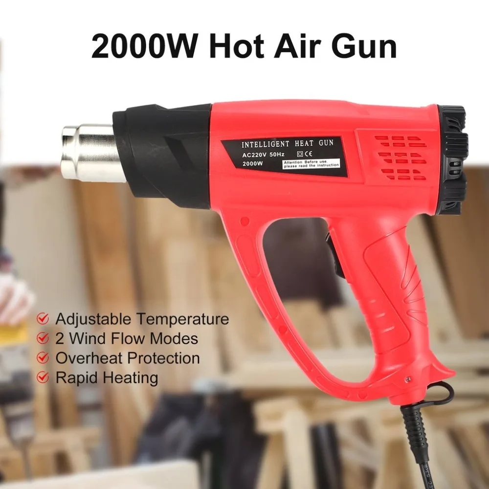 2000W Hot Air Gun Thermostat Heat Gun Hot Air Blower Shrink Wrapping Thermal power tool Soldering Gun Heat Air Gun
2000W Hot Air Gun Thermostat Heat Gun Hot Air Blower Shrink Wrapping Thermal power tool Soldering Gun Heat Air Gun