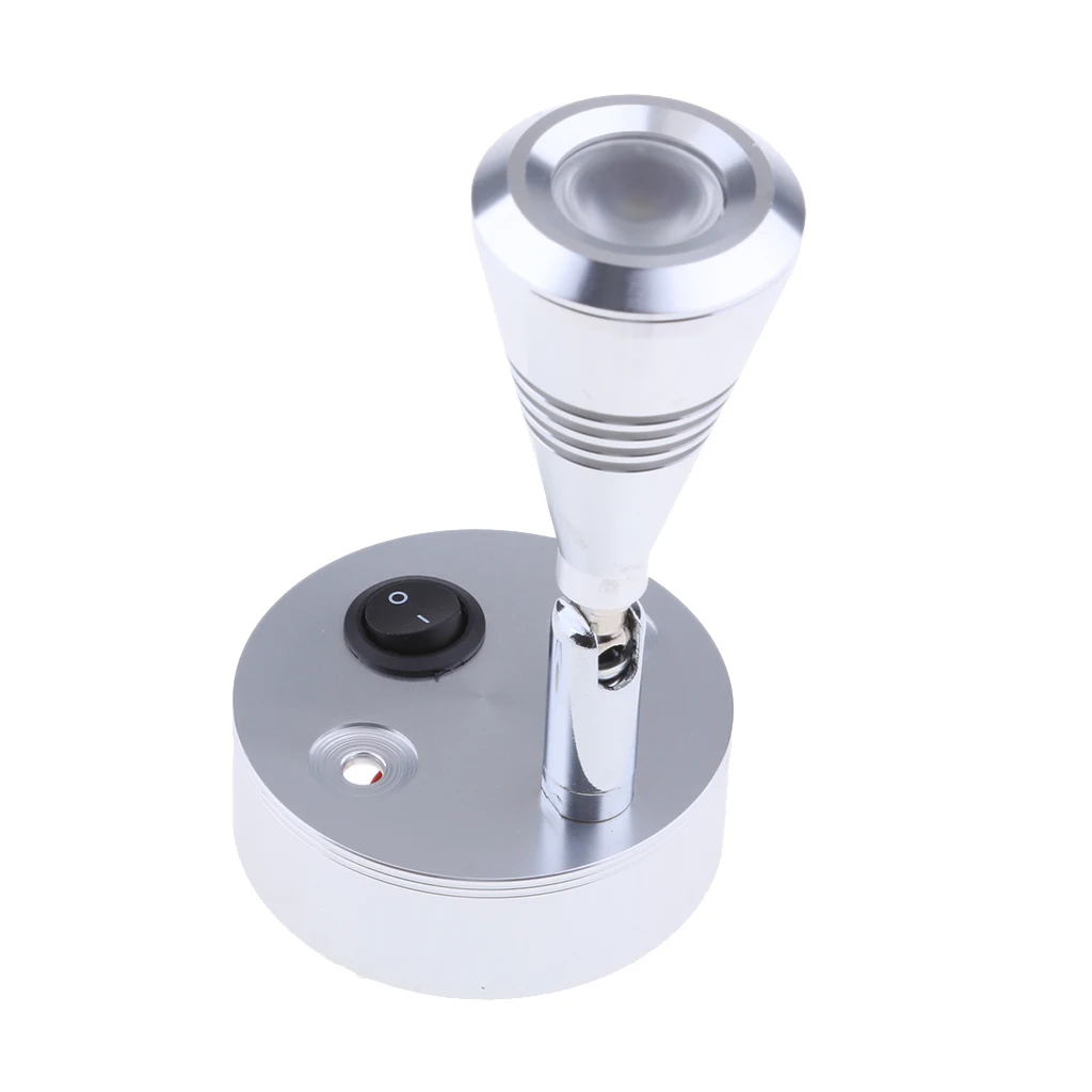 12V 3W 6000K Wall LED Spot Reading Light Switch Caravan Camper Boat Silver