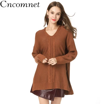 Women Knit Sweater V Neck Long Sleeves Medium Long Split Hem Pullover 2018 Autumn Winter NEW Fashion Irregular Hem Sweater
Women Knit Sweater V Neck Long Sleeves Medium Long Split Hem Pullover 2018 Autumn Winter NEW Fashion Irregular Hem Sweater
