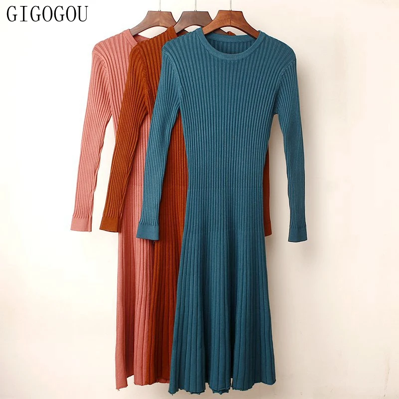 Chic Women Sweater Dress 2018 Fall Winter Long Slim Dresses Casual Solid Pull Femme Elastic Ribbed Skinny Knitted Dress
Chic Women Sweater Dress 2018 Fall Winter Long Slim Dresses Casual Solid Pull Femme Elastic Ribbed Skinny Knitted Dress