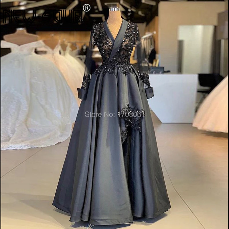 High Split Side Formal Black Prom Dresses Kaftans Muslim Dubai Long Sleeve Evening Dress Robe de Soiree Arabic Party Gowns 2019
High Split Side Formal Black Prom Dresses Kaftans Muslim Dubai Long Sleeve Evening Dress Robe de Soiree Arabic Party Gowns 2019