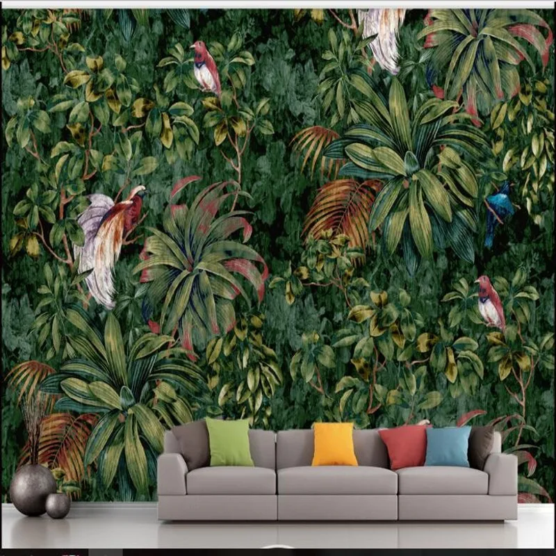 

beibehang large - scale murals high - definition hand - painted flowers and birds TV background wall non - woven wallpaper