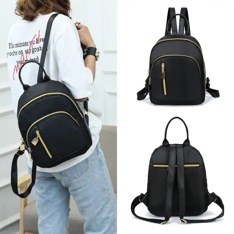 Faroot Black Nylon Travel Bag Women Girl Backpack Travel Nylon Mini Handbag Rucksack Shoulder School Bag