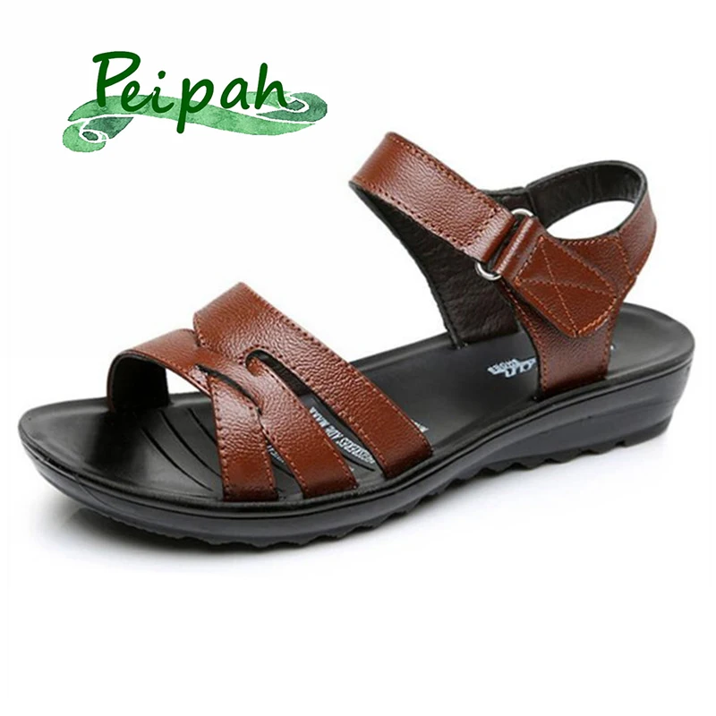 PEIPAH Classics Mother Shoes Genuine Leather Women Sandals Shoes wedges solid round toe Flat Sandals For Woman Size 35-41
PEIPAH Classics Mother Shoes Genuine Leather Women Sandals Shoes wedges solid round toe Flat Sandals For Woman Size 35-41