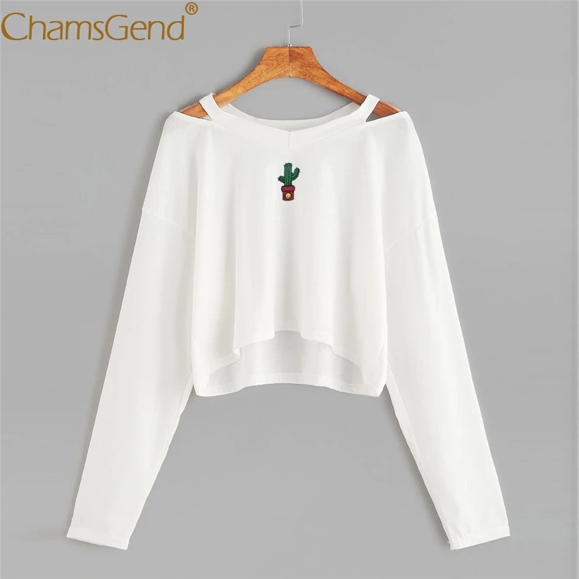 Chamsgend Hoodies Sweatshirts Women Casual Cactus Pattern V Neck Long Sleeve Crop Top Off Shoulder Short Shirt 71225 
Chamsgend Hoodies Sweatshirts Women Casual Cactus Pattern V Neck Long Sleeve Crop Top Off Shoulder Short Shirt 71225