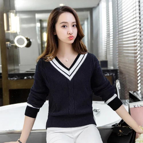 Women Sweaters and Pullovers 2019 Autumn Korean Casual Striped V Neck Long Sleeve Knitted Sweater Pullover Knitwear Pull T65
Women Sweaters and Pullovers 2019 Autumn Korean Casual Striped V Neck Long Sleeve Knitted Sweater Pullover Knitwear Pull T65