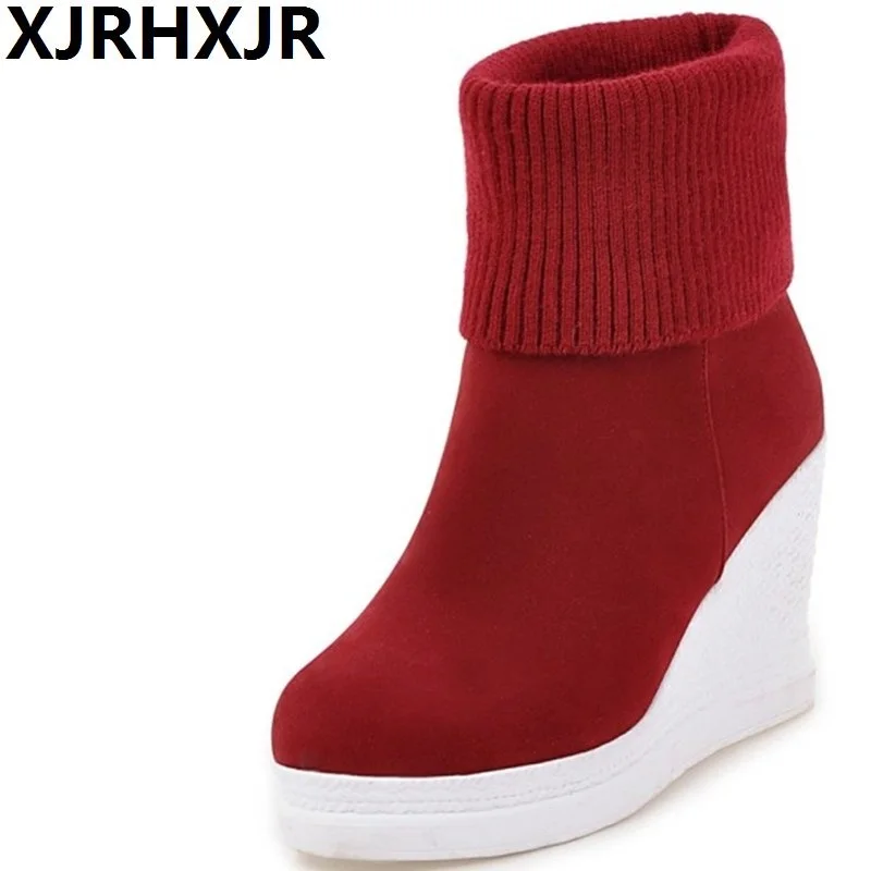 Women Knitting Wool Snow Boots Winter Warm Ankle Boots Woman Slip On Wedge Heels High Top Cotton Shoes Large Size 33-43
Women Knitting Wool Snow Boots Winter Warm Ankle Boots Woman Slip On Wedge Heels High Top Cotton Shoes Large Size 33-43
