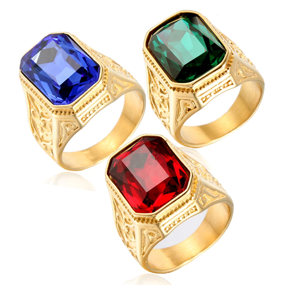 Men Gem Ring 316L Stainless Steel Green / Red / Blue Stone Ring Rock Fashion Male Jewelry Size 8-13 
Men Gem Ring 316L Stainless Steel Green / Red / Blue Stone Ring Rock Fashion Male Jewelry Size 8-13