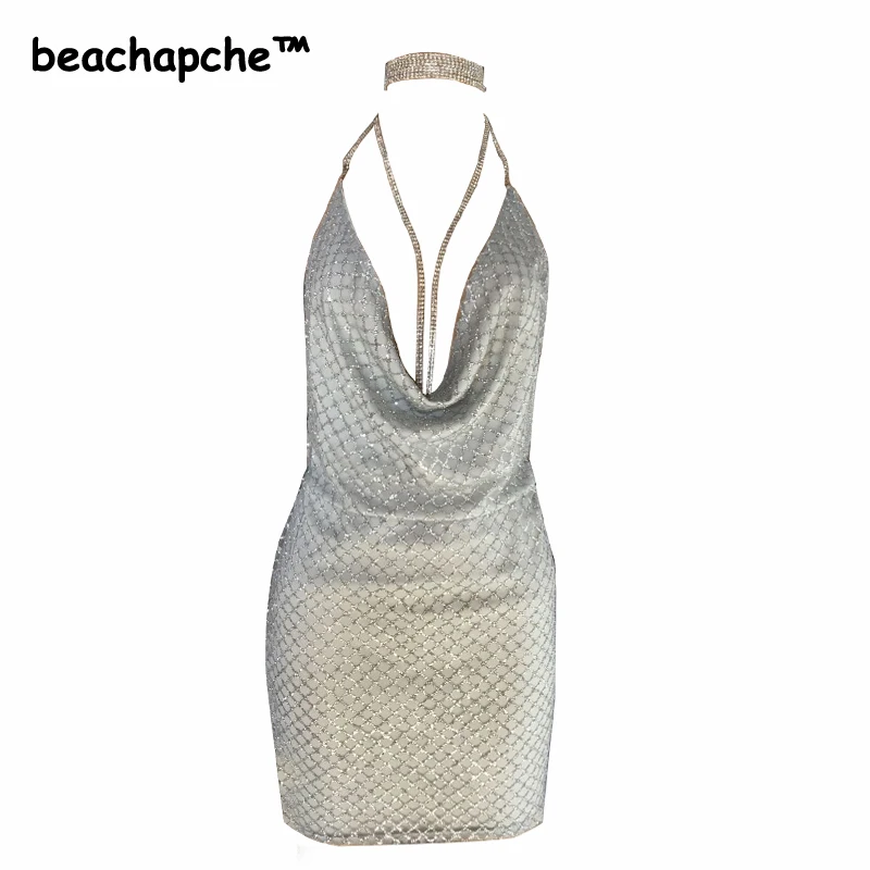 Deep v neck sequined backless sexy dress Women split chain short dress robe Christmas party club black dress vestidos
Deep v neck sequined backless sexy dress Women split chain short dress robe Christmas party club black dress vestidos