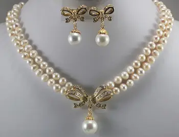 noble and generious lady's 2 row 7-8mm white shell pearl pendant necklace 18kgp butterfly shell pearl earrings sets for gift
noble and generious lady's 2 row 7-8mm white shell pearl pendant necklace 18kgp butterfly shell pearl earrings sets for gift