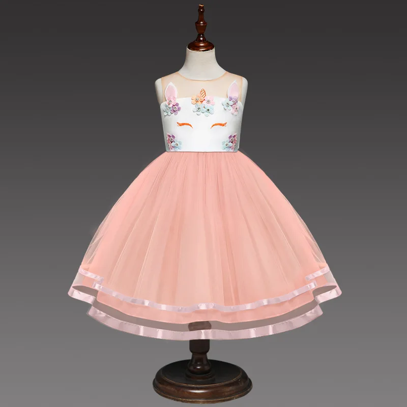 Flower Unicorn Dress Girl Party Birthday Princess Children Clothing 2019 Tule Lace Kids Dresses For Girls Costume 3 to 8 Years (3)