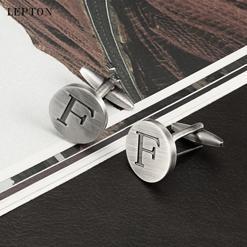 

Lepton Letters F of an alphabet Cufflinks For Mens Antique Silver plated Round Letters F cuff links Men shirt cuffs Cufflinks