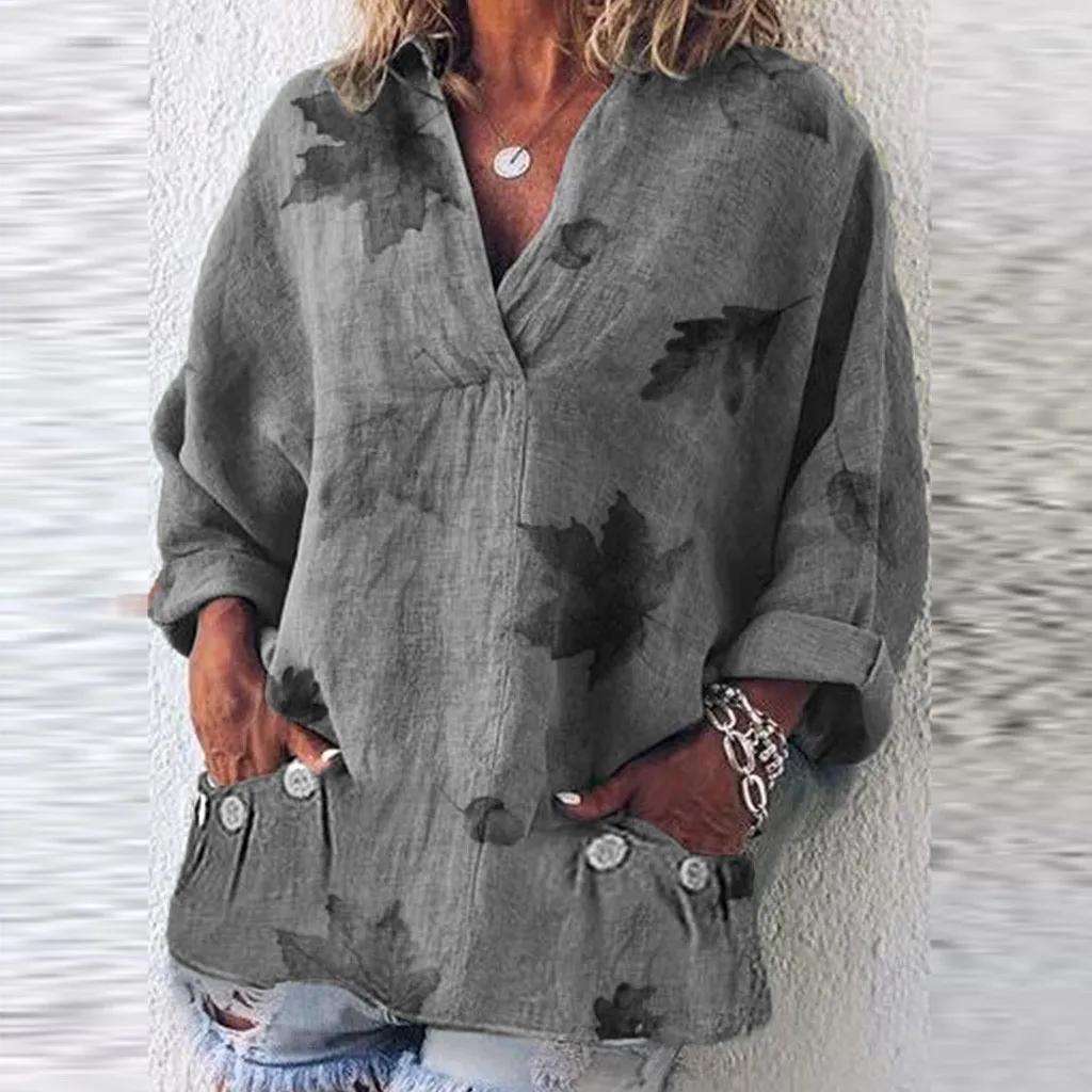 Feitong Blouse Women Loose V Neck Leaves Print Pockets Long Sleeve Linen Shirt Top Blouse Chemise Femme Blouse Women Shirt
Feitong Blouse Women Loose V Neck Leaves Print Pockets Long Sleeve Linen Shirt Top Blouse Chemise Femme Blouse Women Shirt
