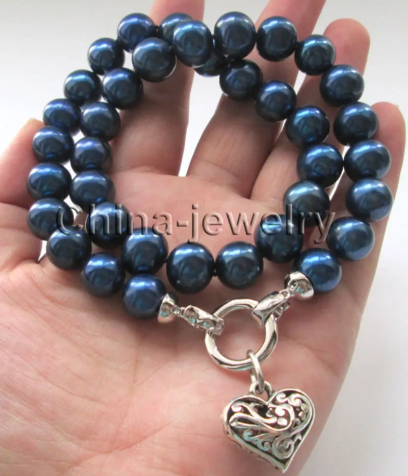 FREE shipping>>>> Beautiful 17 " 11-12mm blue color round freshwater pearl necklace + heart shape 6.07 
FREE shipping>>>> Beautiful 17 " 11-12mm blue color round freshwater pearl necklace + heart shape 6.07
