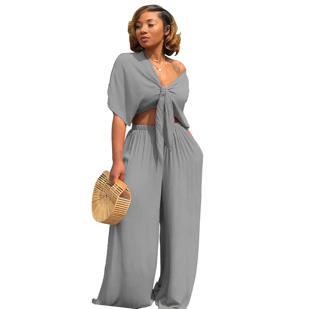 Bow Tie V Neck Wide Leg Playsuit Summer Half Sleeve Hollow Out Long Pant With Pockets 2 Piece Coveralls Women Plus Size Jumpsuit
Bow Tie V Neck Wide Leg Playsuit Summer Half Sleeve Hollow Out Long Pant With Pockets 2 Piece Coveralls Women Plus Size Jumpsuit