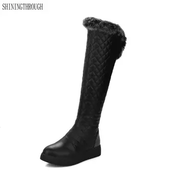 

New Russia winter boots women warm knee high boots round toe down fur ladies fashion thigh snow boots shoes waterproof botas