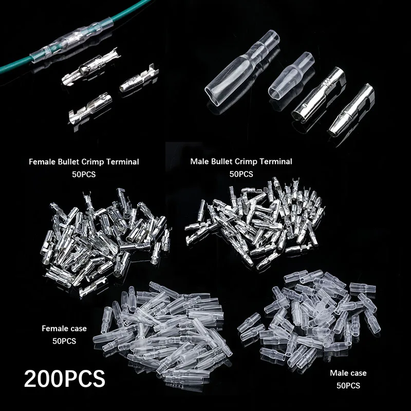 200Pcs 4mm Bullet Crimp Terminal Kit Wire Connectors 50 female + 50 male +50 case + 50 case Crimping Terminal set
200Pcs 4mm Bullet Crimp Terminal Kit Wire Connectors 50 female + 50 male +50 case + 50 case Crimping Terminal set