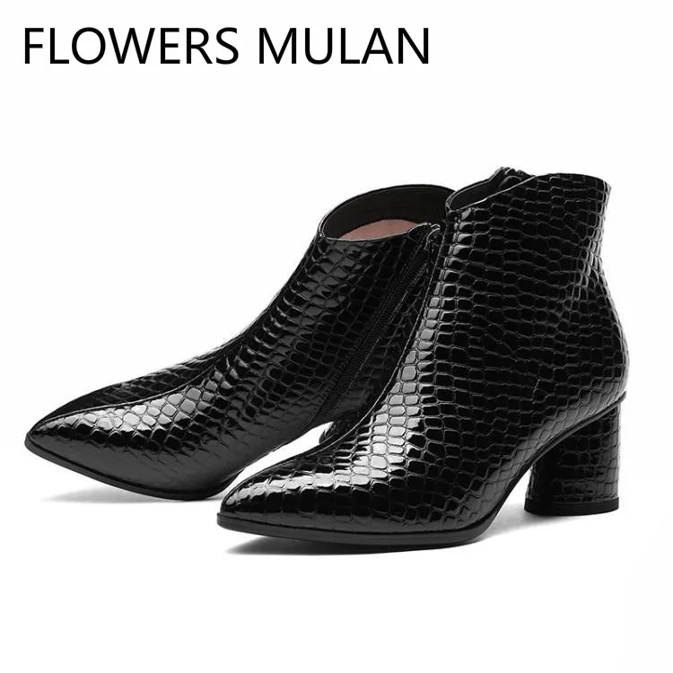 Bling Bling Red Black Embossing Pattern Patent Leather Ankle Boots For Women Pointed Toe Chunky Heel Ladies Booties Shoes Woman
Bling Bling Red Black Embossing Pattern Patent Leather Ankle Boots For Women Pointed Toe Chunky Heel Ladies Booties Shoes Woman