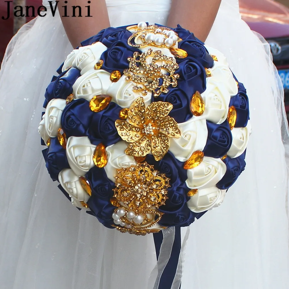 JaneVini Luxury Satin Rose Flowers Bouquet Brides Navy Blue Wedding Bouquet With Gold Crystal Diamond Artificial Bridal Bouquet
JaneVini Luxury Satin Rose Flowers Bouquet Brides Navy Blue Wedding Bouquet With Gold Crystal Diamond Artificial Bridal Bouquet