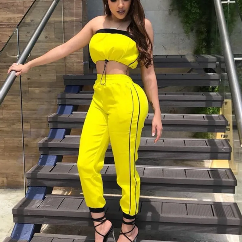 AINYFU 2019 Off Shoulder Strapless Sexy Two Piece Set Women Autumn Sleeveless Striped Yellow Casual Crop Top Pants Set 285
AINYFU 2019 Off Shoulder Strapless Sexy Two Piece Set Women Autumn Sleeveless Striped Yellow Casual Crop Top Pants Set 285