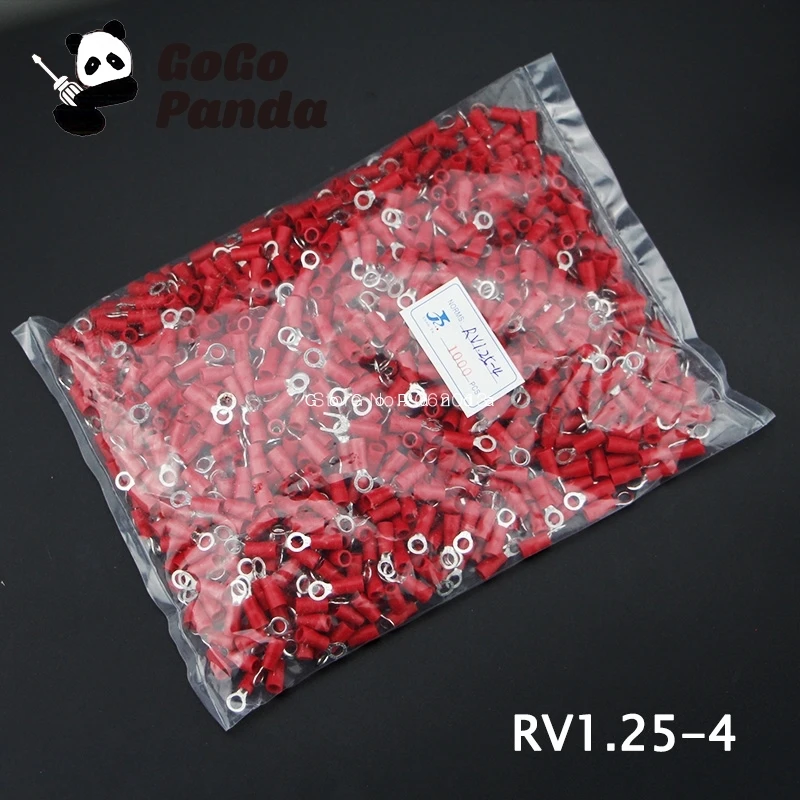 1000 шт. RV1.25 (3 4 5 6 8 10 12) Изолированная клемма с красным кольцом для кабеля обжимная