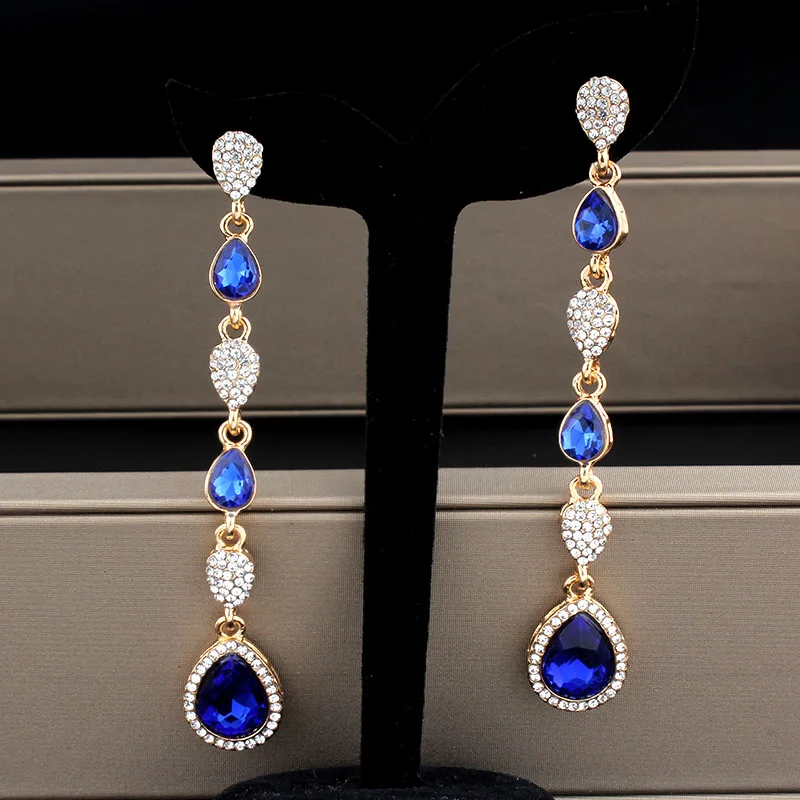 Gold Color Blue Women's Long Earrings 2018 Crystal Bride Brincos Wedding Party Engagement Jewelry
Gold Color Blue Women's Long Earrings 2018 Crystal Bride Brincos Wedding Party Engagement Jewelry