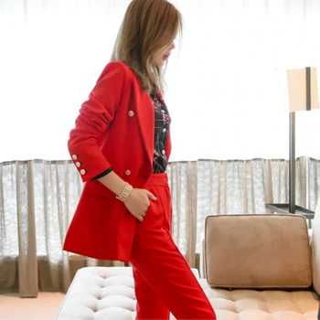 Red Spring Autumn Fashion Turn-down Collar Female Pant Suits 2020 New Solid color Trousers Women Two-piece suit S-XXL NUW149
Red Spring Autumn Fashion Turn-down Collar Female Pant Suits 2020 New Solid color Trousers Women Two-piece suit S-XXL NUW149