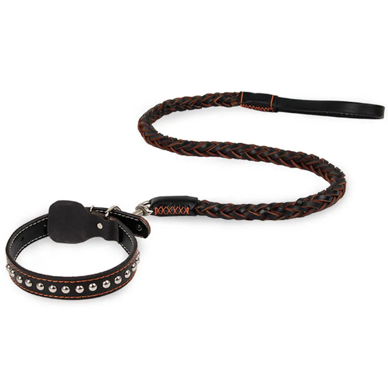 Real Split Leather Studded Pet Collar Leather Training & Walking Dog Leash Braided Pet Lead for Medium Large Dogs 2*110cm
Real Split Leather Studded Pet Collar Leather Training & Walking Dog Leash Braided Pet Lead for Medium Large Dogs 2*110cm