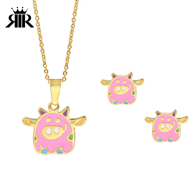 RIR Cute Enamel Pink Pig Children Necklace Jewelry Gold Toddler School Girl Animal Necklaces and Earrings Set Sale
RIR Cute Enamel Pink Pig Children Necklace Jewelry Gold Toddler School Girl Animal Necklaces and Earrings Set Sale