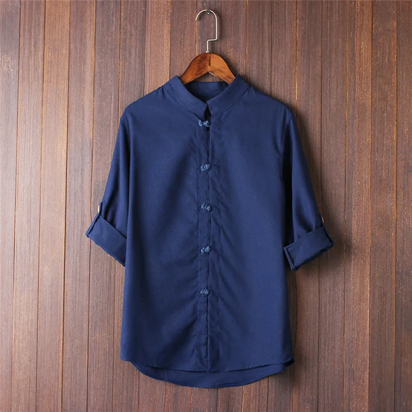 Men Classic Chinese Style Kung Fu Shirt Tops Tang Suit 34 Sleeve linen Blouse (3)
