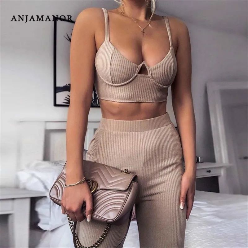 ANJAMANOR Sexy Two Piece Set Top and Pants Ribbed Knitted Matching Sets High Street Fashion Party Club Outfits D55-AG32
ANJAMANOR Sexy Two Piece Set Top and Pants Ribbed Knitted Matching Sets High Street Fashion Party Club Outfits D55-AG32