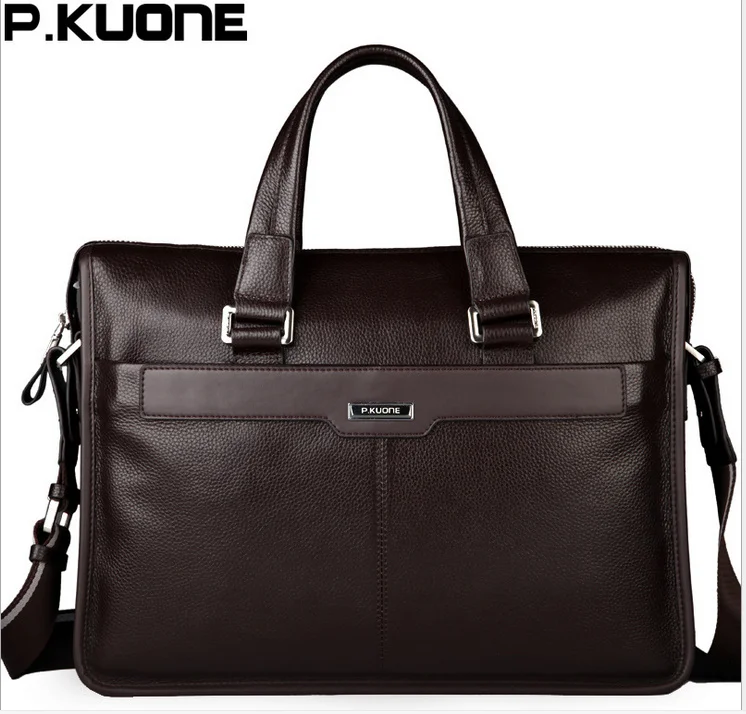 Image P. kuone shoulder handbag men s casual genuine leather Business bag briefcase, for15 inch notebook computer,15.6 inch laptop bag