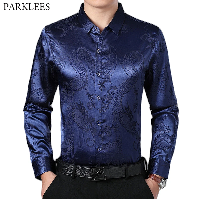 Mens Slim Fit Silk Dress Shirt 2018 Satin Men Tuxedo Shirt Chinese Dragon Printed Male Casual Shirt Camisa Social Masculina 4XL
Mens Slim Fit Silk Dress Shirt 2018 Satin Men Tuxedo Shirt Chinese Dragon Printed Male Casual Shirt Camisa Social Masculina 4XL