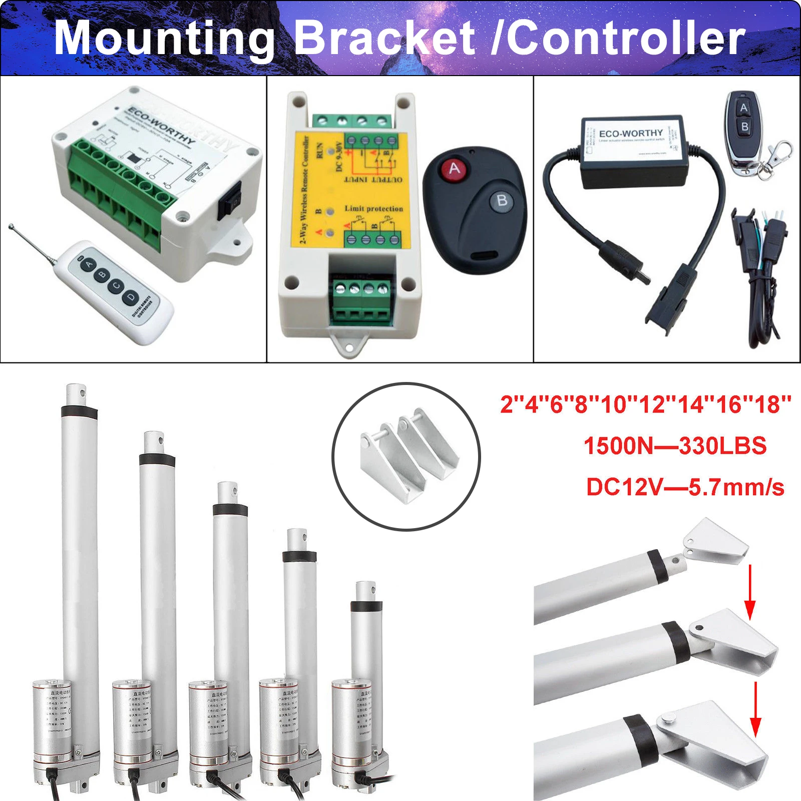 DC HOUSE 1500N Electric Linear Actuator 12V Motor 330 Lbs Auto Lift With Mounting Bracket /Controller for Window Door Opener
DC HOUSE 1500N Electric Linear Actuator 12V Motor 330 Lbs Auto Lift With Mounting Bracket /Controller for Window Door Opener