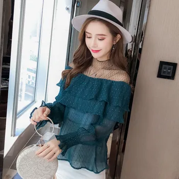 Autumn 2018 Women Elegant Green Blouse See Through Alsh Neck Mesh Tops Ruffled Transparent Ruffled Shirt Sweet Lolita Shirts
Autumn 2018 Women Elegant Green Blouse See Through Alsh Neck Mesh Tops Ruffled Transparent Ruffled Shirt Sweet Lolita Shirts