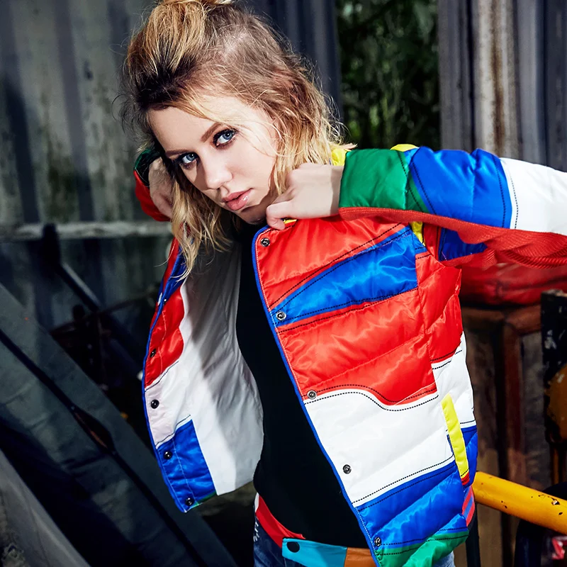 Winter White Duck Down Women's Jacket Personality Rainbow Hit Color Down Coats 2019 New Arrival Short Slim Down Jacket Women
Winter White Duck Down Women's Jacket Personality Rainbow Hit Color Down Coats 2019 New Arrival Short Slim Down Jacket Women