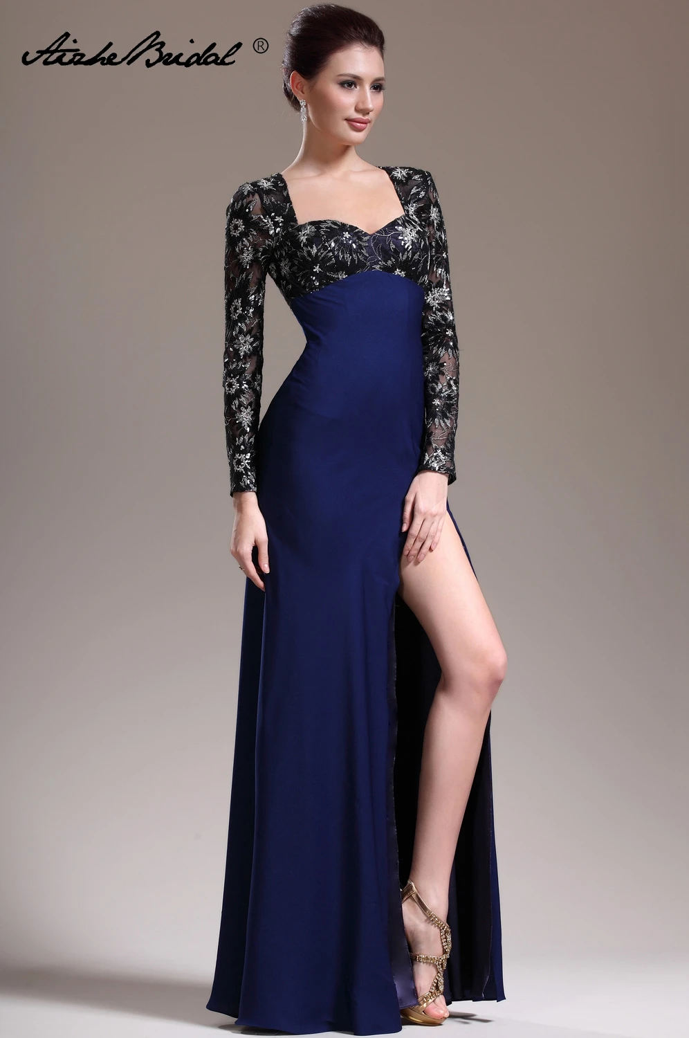 Formal Women's Dress Gorgeous Mermaid Long Sleeve Black Lace Blue Spandex Mother of the Bride Dress
Formal Women's Dress Gorgeous Mermaid Long Sleeve Black Lace Blue Spandex Mother of the Bride Dress
