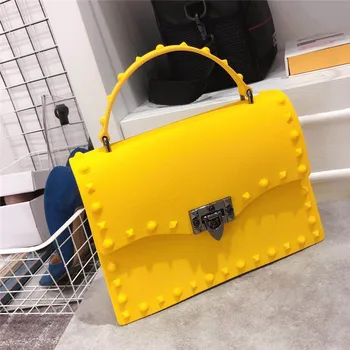 

Ladies Hand Bags Rivets Crossbody Bags for Women 2020 Yellow High Quality PVC Jelly Bag Summer Beach Travel Bags Ladies Purse