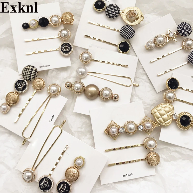 Exknl 3pcs/set Fashion Houndstooth Button Pearl Side Hair Clip Heart Crown Metal Hairpin Star Crystal Hairwear Barrette Jewelry 
Exknl 3pcs/set Fashion Houndstooth Button Pearl Side Hair Clip Heart Crown Metal Hairpin Star Crystal Hairwear Barrette Jewelry