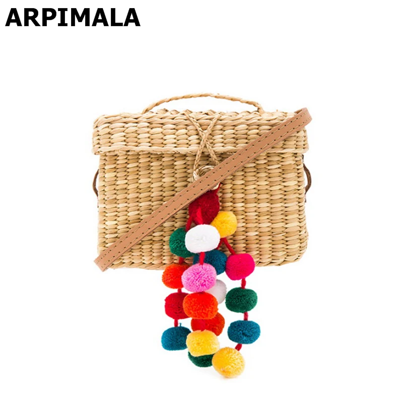 ARPIMALA 2018 Colorful Ball Mini Beach Bags Luxury Designer Straw Bag Women Handmade Pom Pom Handbags Summer Travel Clutch
ARPIMALA 2018 Colorful Ball Mini Beach Bags Luxury Designer Straw Bag Women Handmade Pom Pom Handbags Summer Travel Clutch