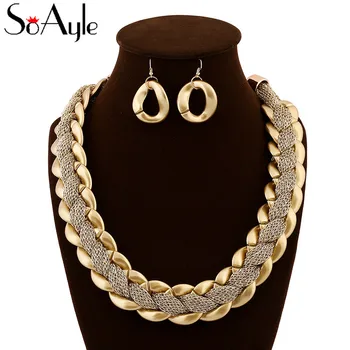 SoAyle Bohemian Tribal Jewelry Exaggerated Gold Metal Chain Popular Collar Necklace Fashion Earrings Jewelry Set Accessories
SoAyle Bohemian Tribal Jewelry Exaggerated Gold Metal Chain Popular Collar Necklace Fashion Earrings Jewelry Set Accessories