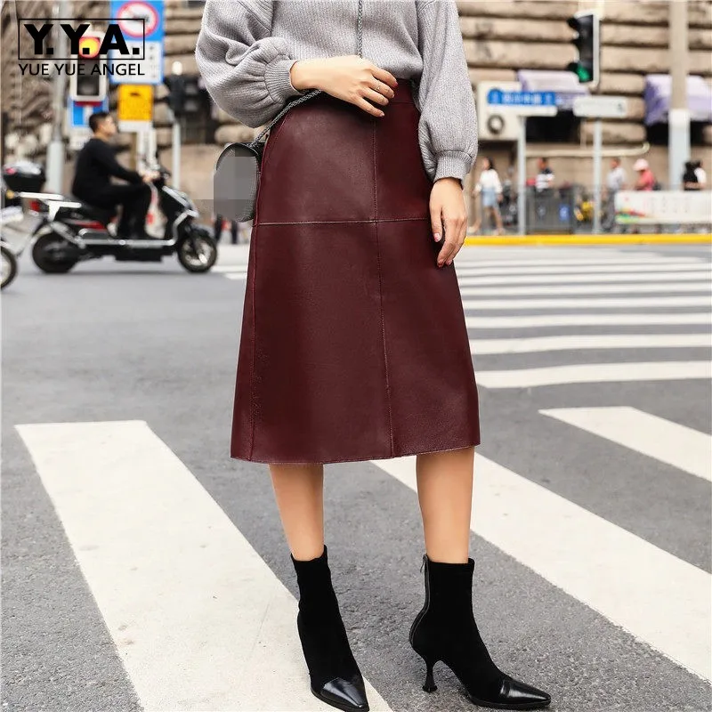 100% Genuine Leather Sheepskin Skirt Women OL Elegant High Waist Zip Wrap Skirt Runway Luxury Split A-Line Midi Skirt Black 2019
100% Genuine Leather Sheepskin Skirt Women OL Elegant High Waist Zip Wrap Skirt Runway Luxury Split A-Line Midi Skirt Black 2019