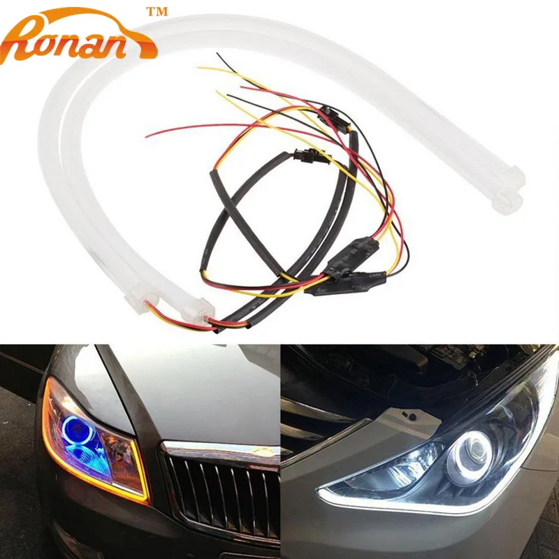 RONAN 2 X 60cm Daytime Running Light Universial Flexible Soft Tube Guide Car LED Strip White DRL and Yellow Turn Signal Light
RONAN 2 X 60cm Daytime Running Light Universial Flexible Soft Tube Guide Car LED Strip White DRL and Yellow Turn Signal Light